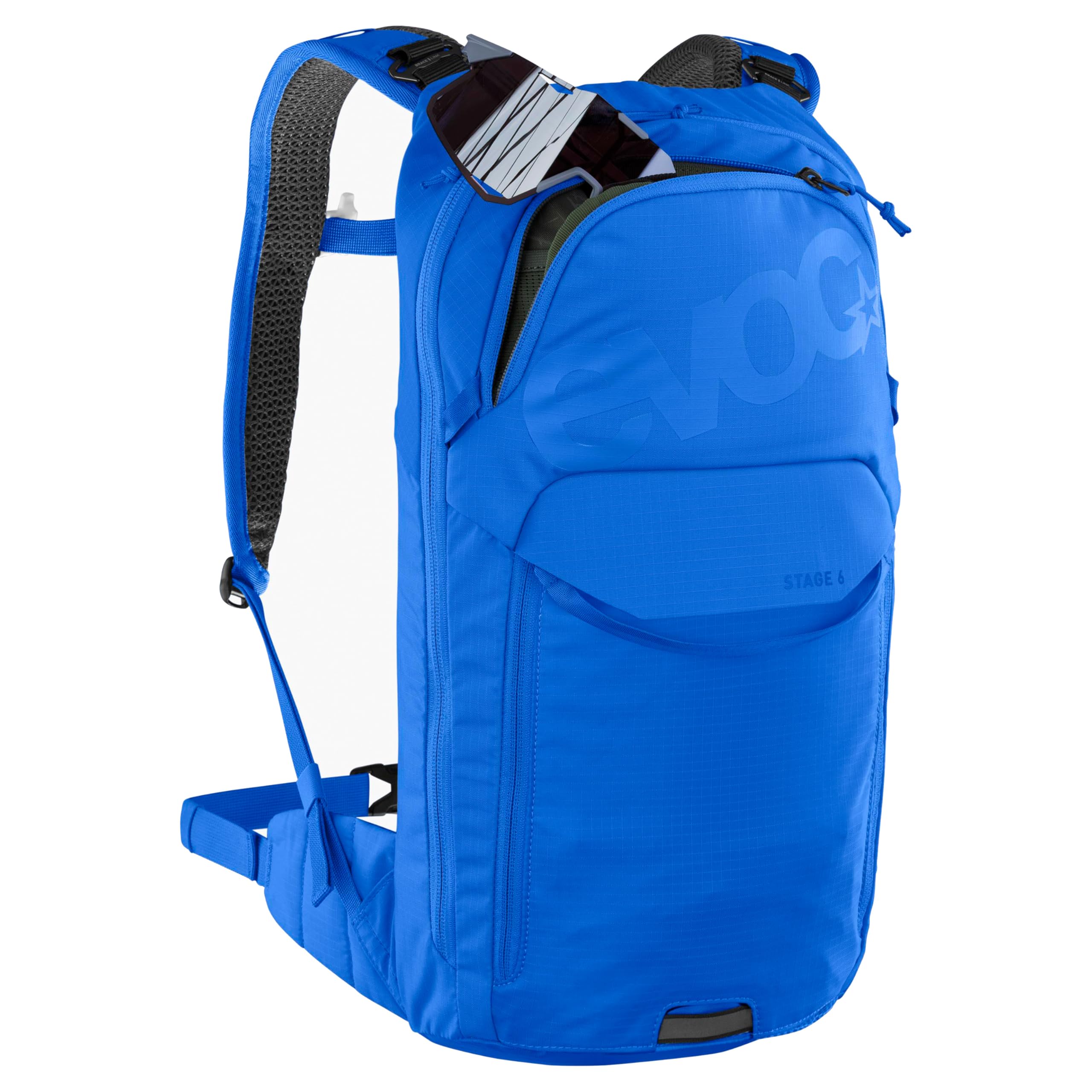 EVOC STAGE 6 + HYDRATION BLADDER 2, Backpack (verstellbare Schultergurte, AIR FLOW CONTACT SYSTEM, 2l Trinkblase und Werkzeugfach), Royal Blue