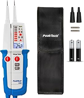 PeakTech P 1096 Stromprüfer Spannungsprüfer zweipolig + Dual Anzeige & FI-Test, Staub- & Wasser Schutz (IP64) LCD-Display + Taschenlampe, Durchgangsprüfer, Spannungsmesser 6V-1000V