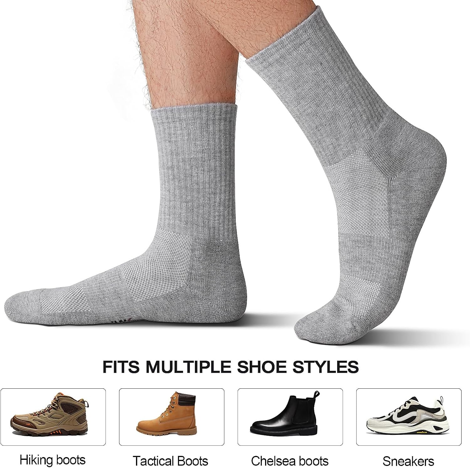 LWK Men's Bamboo Viscose Athletic Crew Socks, Thick Cushioned Moisture Wicking Breathable Running Socks, 6 Pack Gift Box