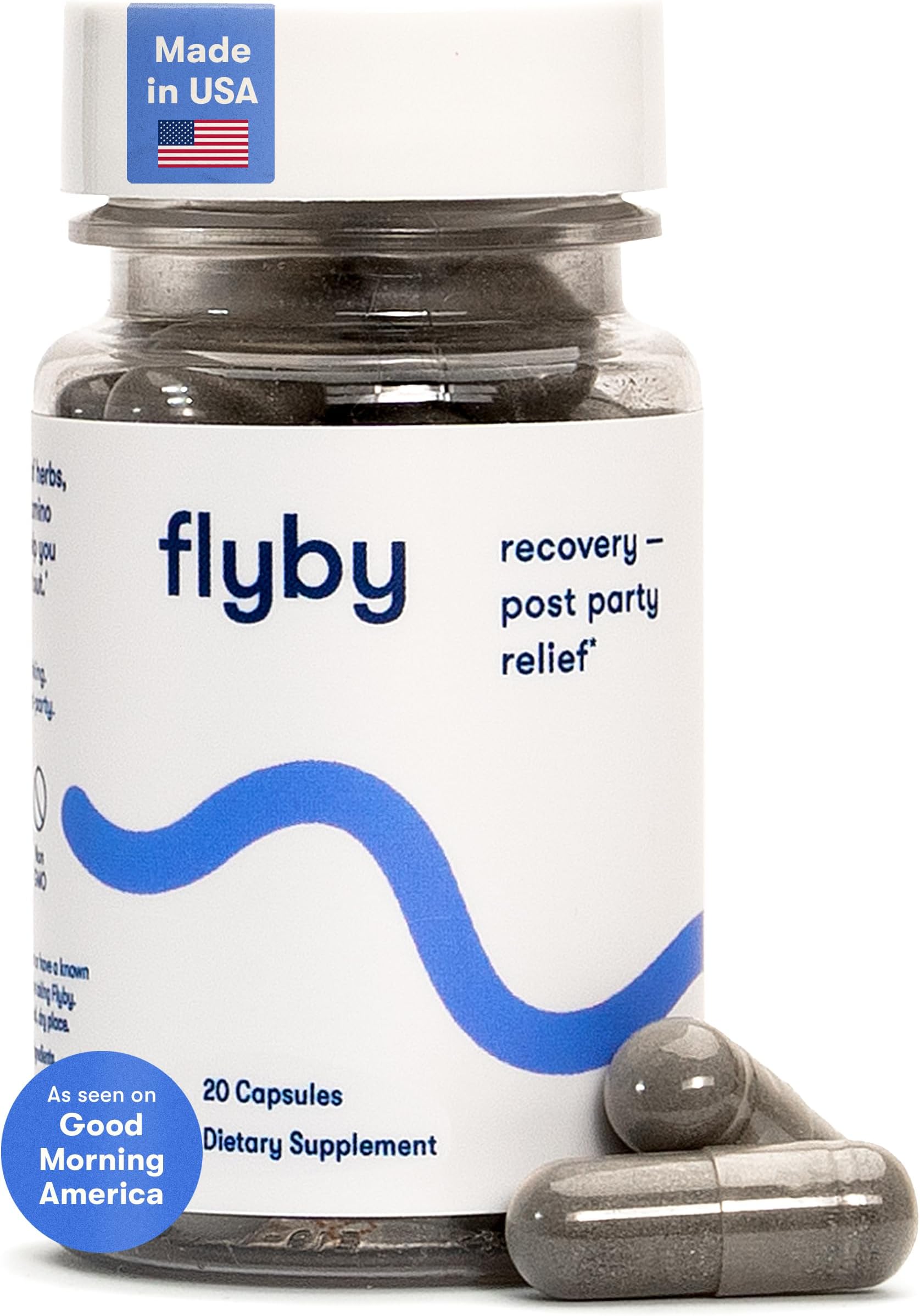 Flyby Recovery Supplement with DHM - All The Hang, Without The Over!™ Pre & Post Drinking Capsules with Milk Thistle, Vitamin C, B Vitamins, Ginseng, Activated Charcoal – Made in USA, 20 Count
