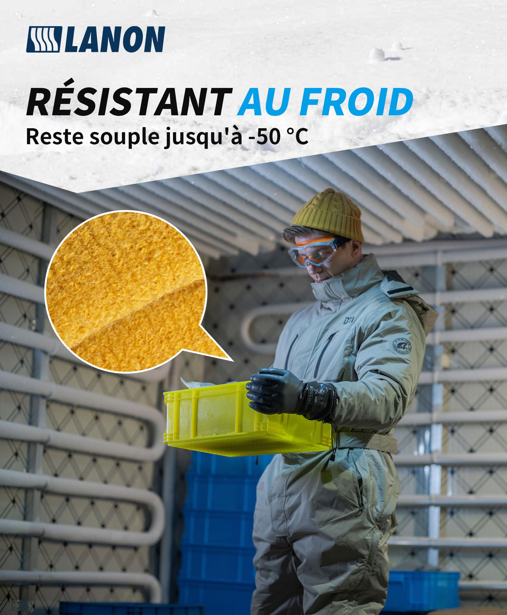 Gants De Travail D'hiver LANON PU - Imperméables, Doublure Polaire, Antidérapants, Résistants Au Froid (-50°C), Taille L - 5