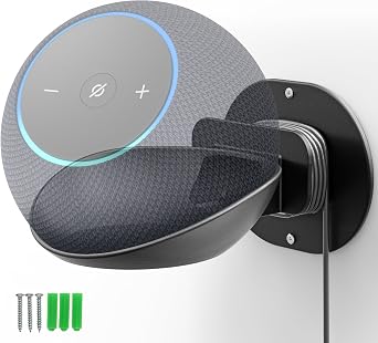CUHIOY Wall Mount Shelf for Echo Dot 5th/4th Gen, Echo Pop, Black | Suitable for HomePod Mini, Universal Smart Speaker Holder Bracket, Secure Screw Mount, Built-in Cable Management Stand
