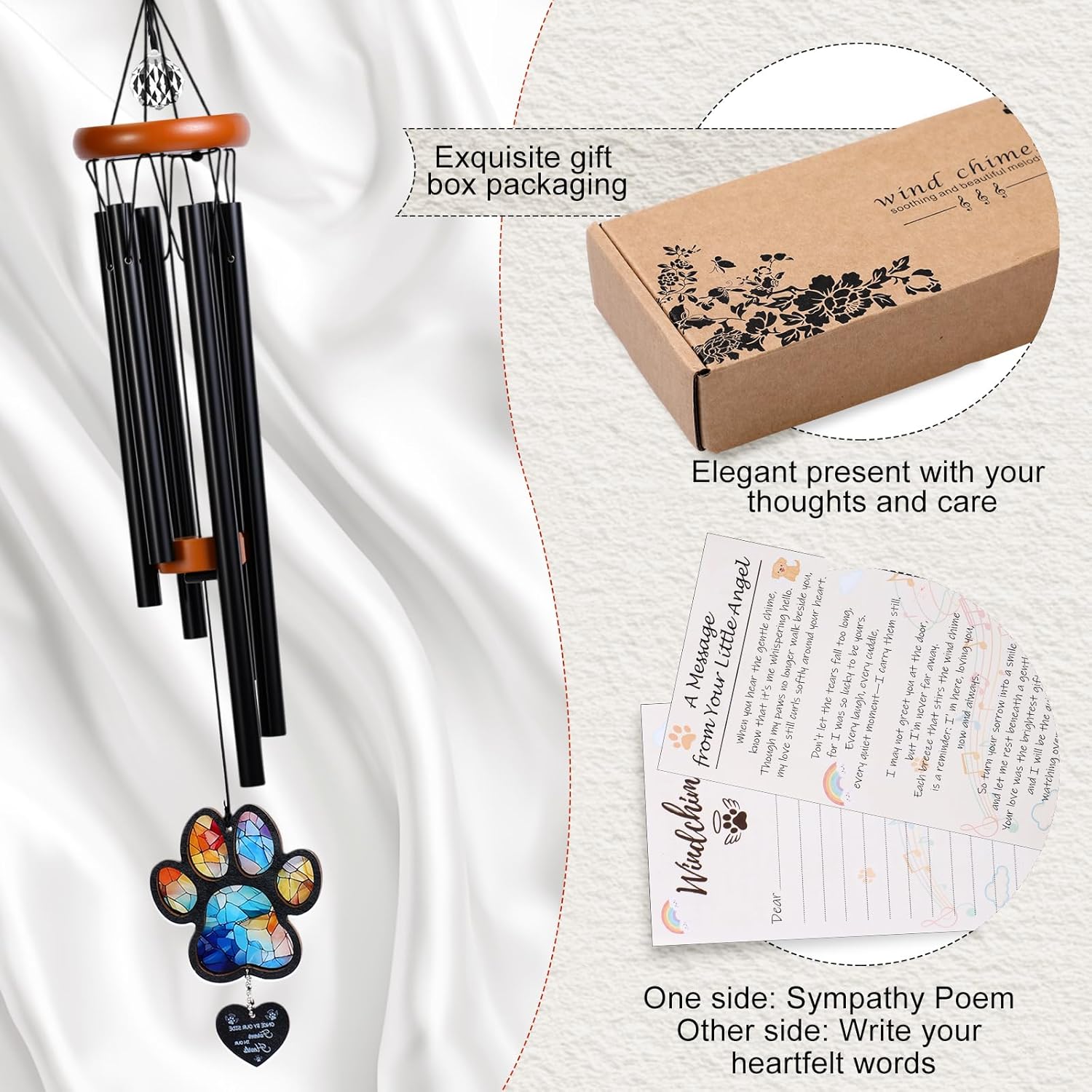 Ripeng 26" Pet Memorial Gifts for Loss of Dog Pet Memorial Wind Chimes, Dogs Sympathy Gift, Dog Remembrance Bereavement Gift, in Memory of Pets Wind Chimes for Garden Outside