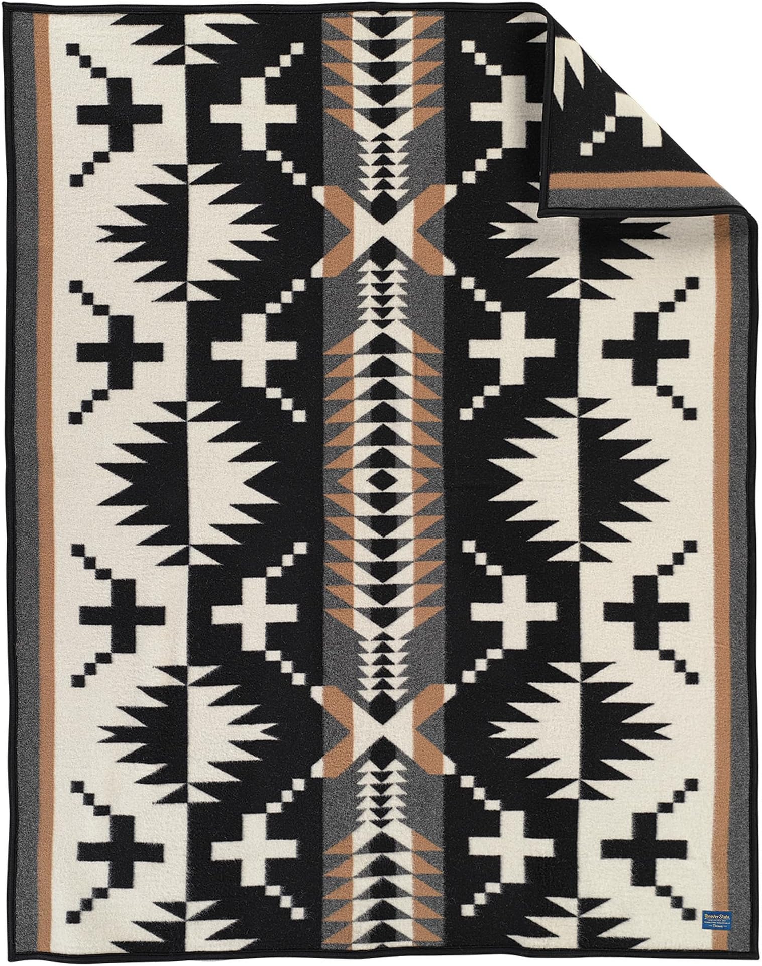 Jacquard Wool Throw 54" x 64", Soft and Warm Wool Cotton, Napped Fabric, Reversible All Season Throw Blanket for Sofa, Bed and Home Décor, Dry Clean, Made in USA - Spider Rock Black/White