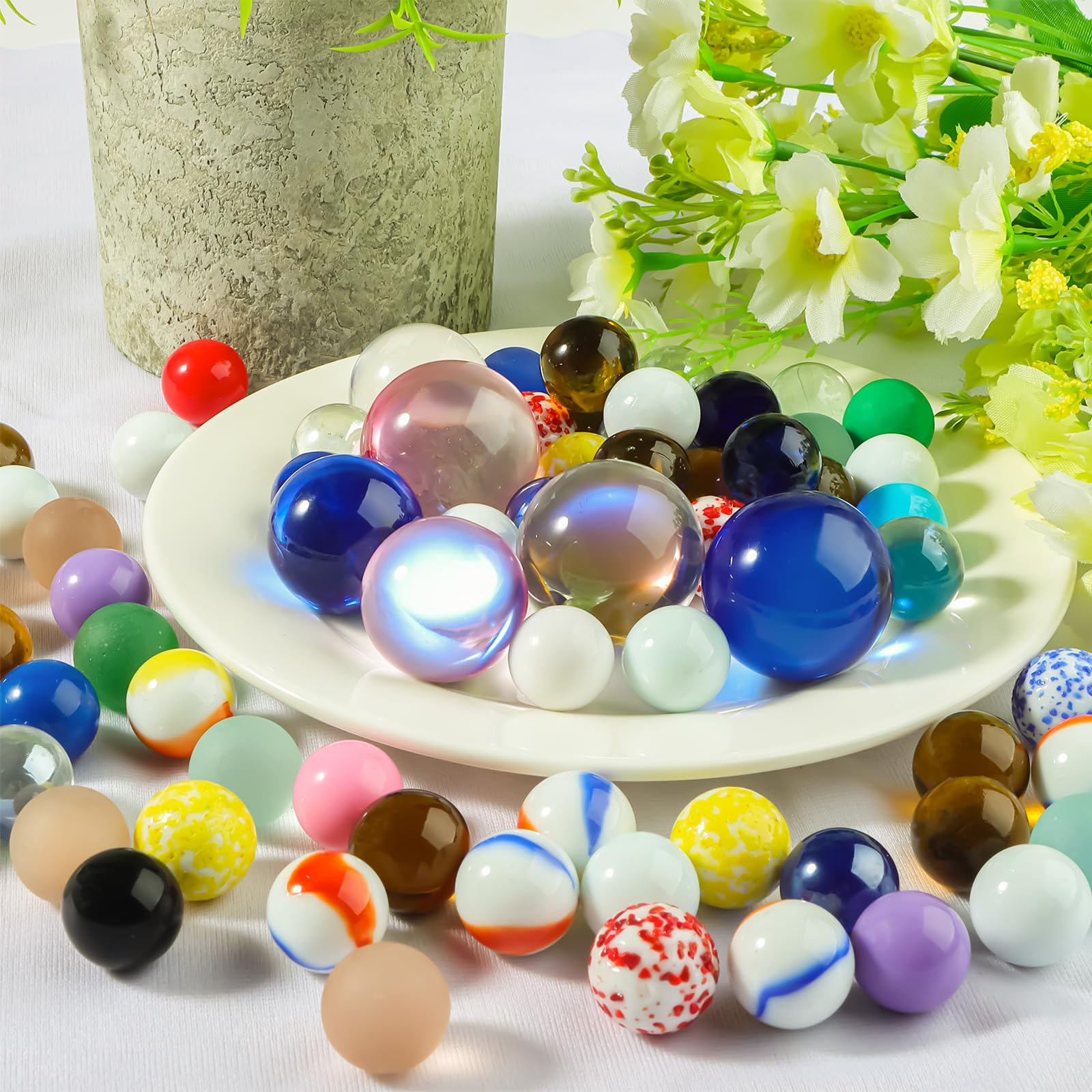 Biglie di Vetro Colorate Decorative 86 Pezzi 16/25/30 mm per Bambini Giocattoli Tradizionali