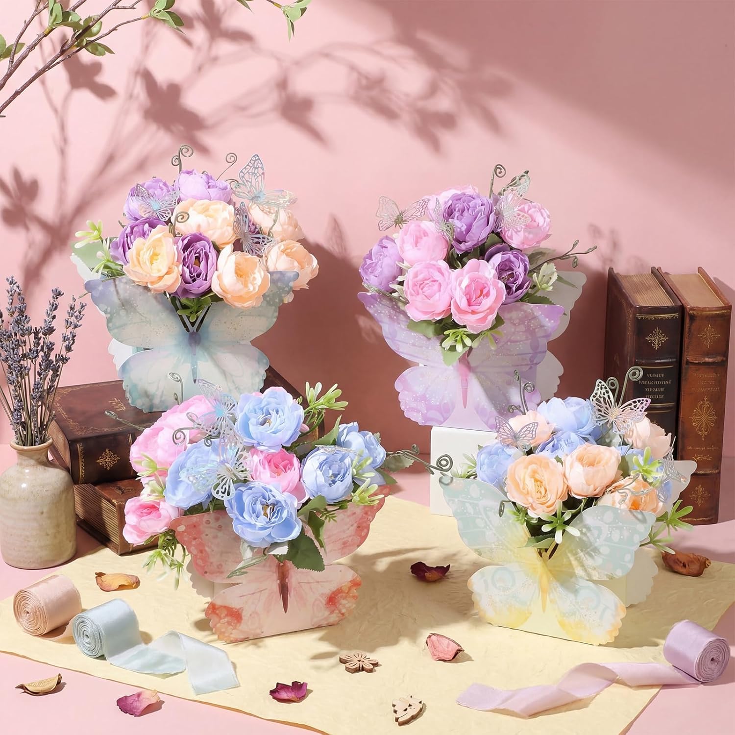 Daifunli 6 Sets Butterfly Centerpieces for Tables Flower Boxes Watercolor Butterfly Party Decorations Baby Shower Birthday Tea Party Decor Supplies Wedding Favors