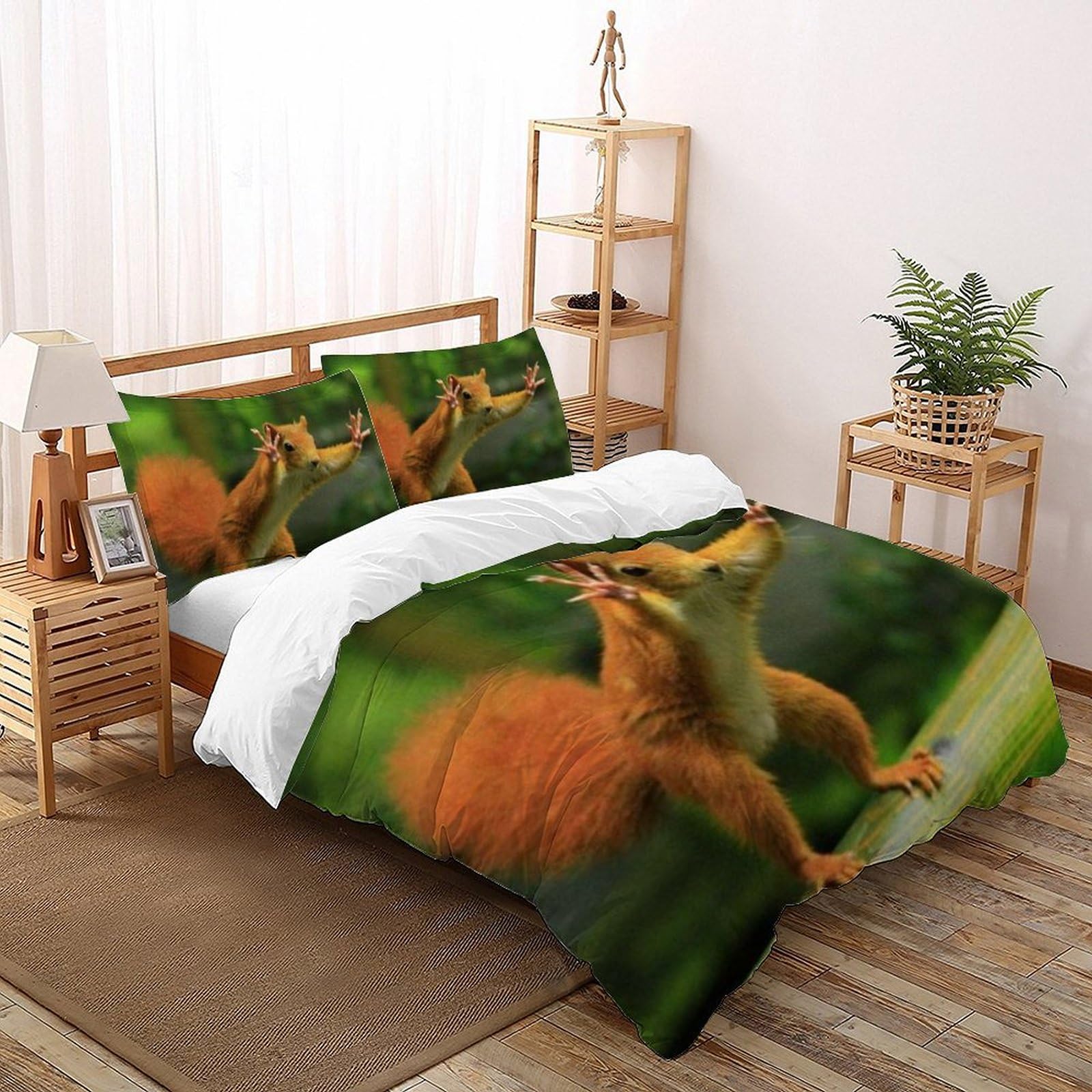 Housse de couette écureuils king 220x240cm avec 2 taies d'oreiller microfibre