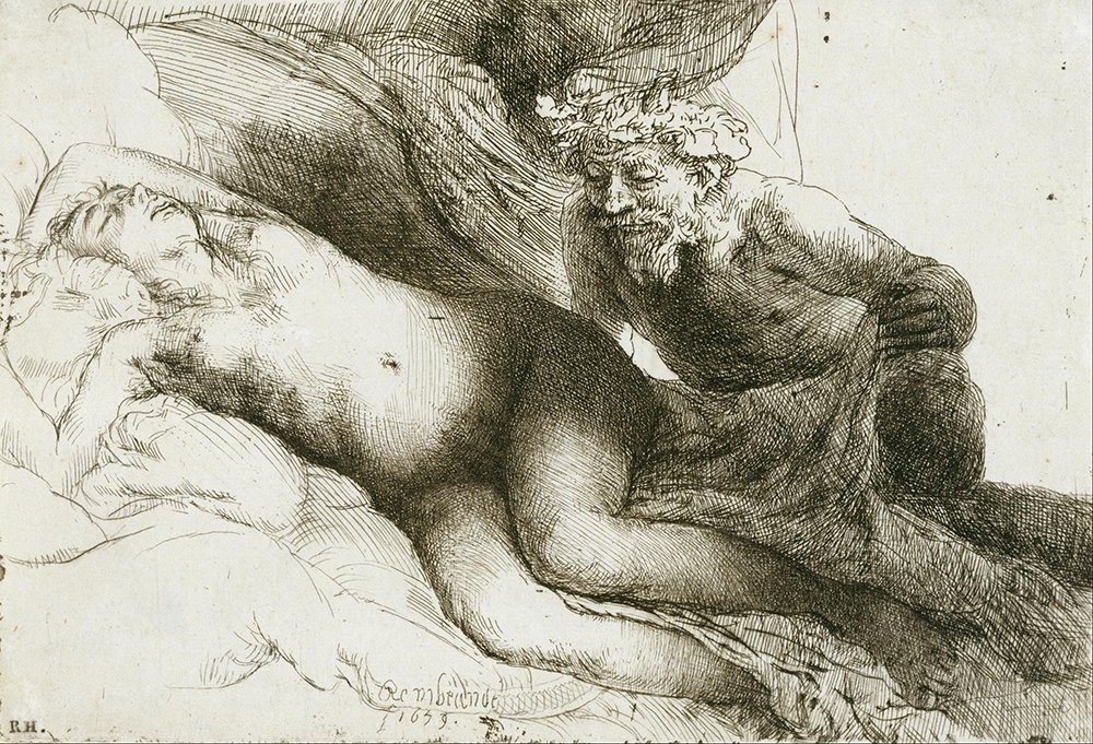 Affiche Jupiter and Antiope de Rembrandt format grand avec impression semi-brillante haute qualité