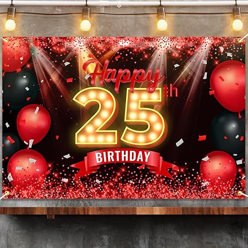 Miniatura 10 de Cartel de feliz cumpleaños 19 años, fondo rojo y negro, decoraciones de cumpleaños para hombres y mujeres de 19 años, artículos de fotografía para