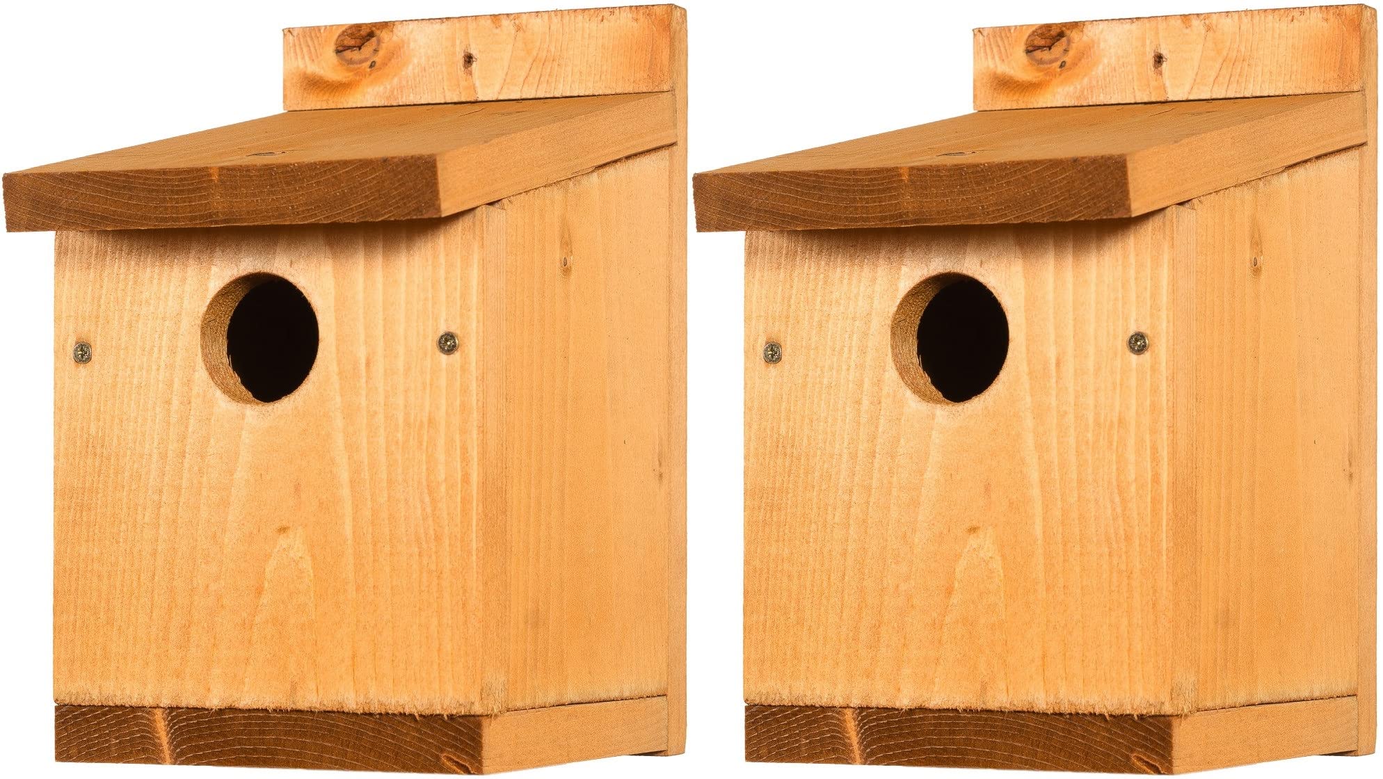 Happy Beaks Classic Garden Bird Nesting Box Traditional Redwood Wooden Bird House 30mm Hole ideal for Smaller Birds (Classic Nest Box x2)