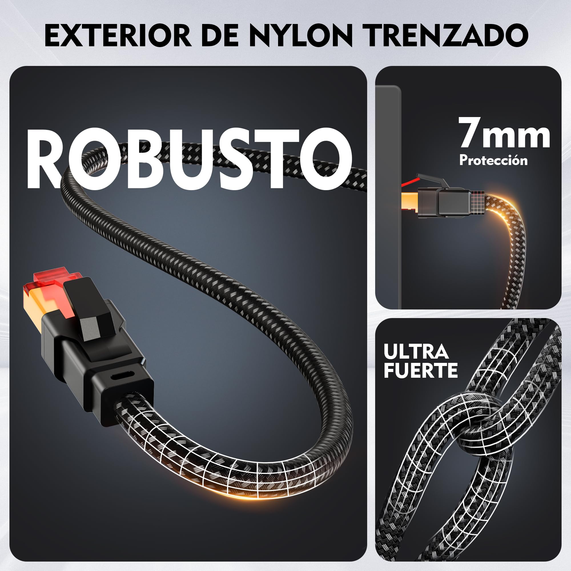 Cable Ethernet 10 Metro, Cat8 Cable de Red 40Gbps 2000Mhz Alta Velocidad, RJ45 Gigabit Cable Lan, Trenzado de Nylon Cable Internet para Router,Modenm,PC,PS4/5,Juegos, Más rápido que Cat 6, Cat 7