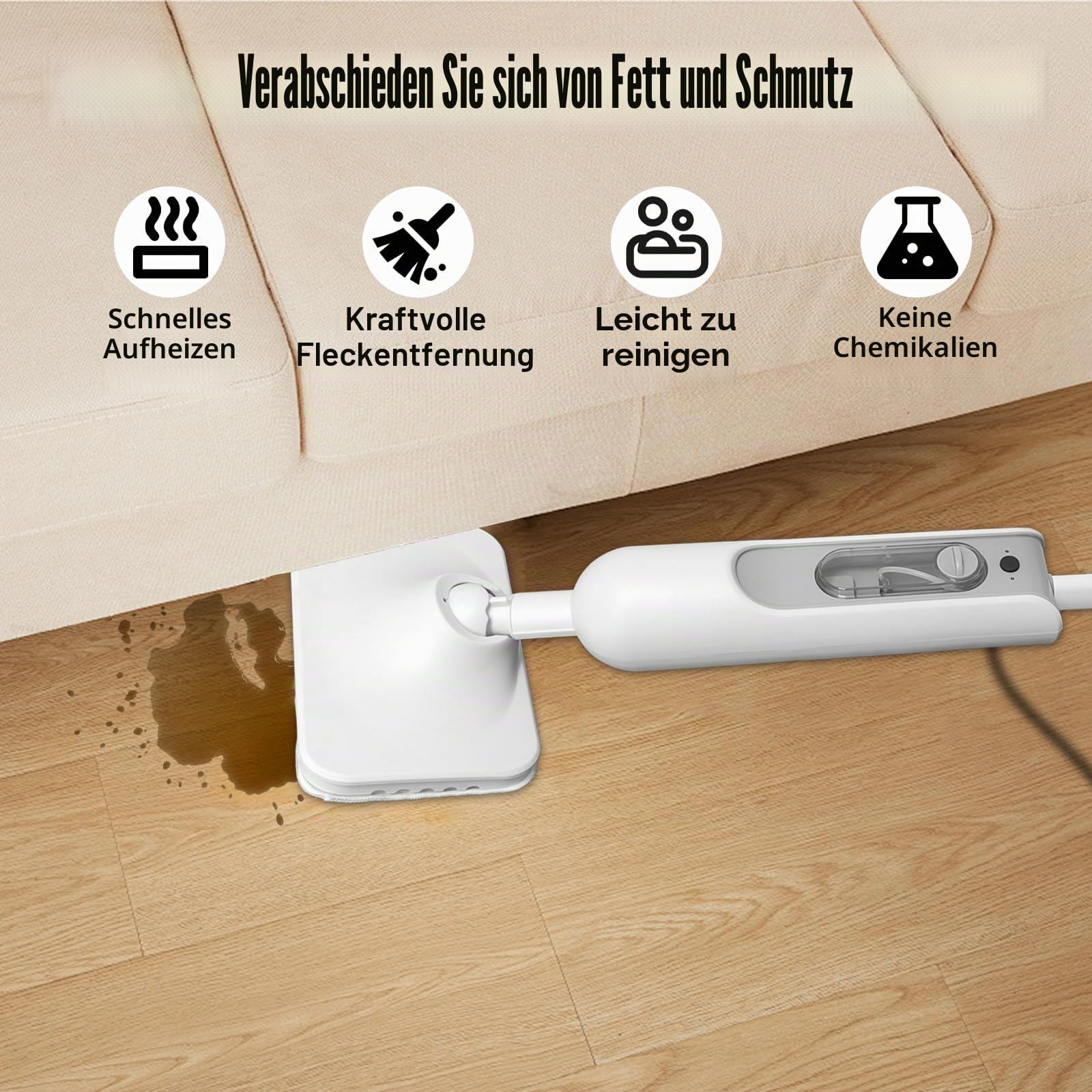 Rotierender Dampfreiniger Mop– Leistungsstarker Elektrischer Dampfbesen Reiniger mit verstellbarem Dampf, langem Kabel & großem Wassertank für alle Bodenbeläge
