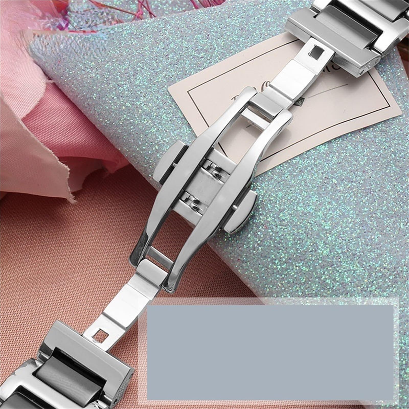 Pulsera de cerámica para Hombre y Mujer, Correa de Reloj de Acero Inoxidable combinada, Correa de Reloj de Moda (Plata Blanca, 15 mm)