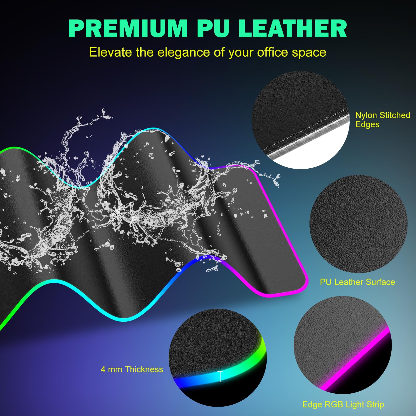Tappetino per mouse da gioco RGB in pelle PU con ricarica wireless magnetica da 15 W, tappetino per mouse a LED 800 x 300 x 4 mm, 10 modalità di illuminazione, base in gomma antiscivolo per PC MacBook