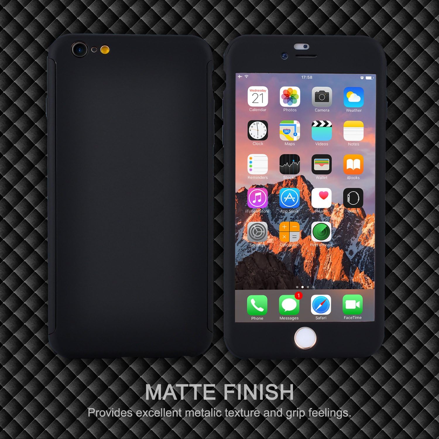 iPhone 6s Plus Case, VANSIN 360 Full Body Cover Ultra Thin Protective Hard Slim Case Coated Non Slip Matte Surface with Screen Protector for Apple iPhone 6 Plus & iPhone 6s Plus - Black