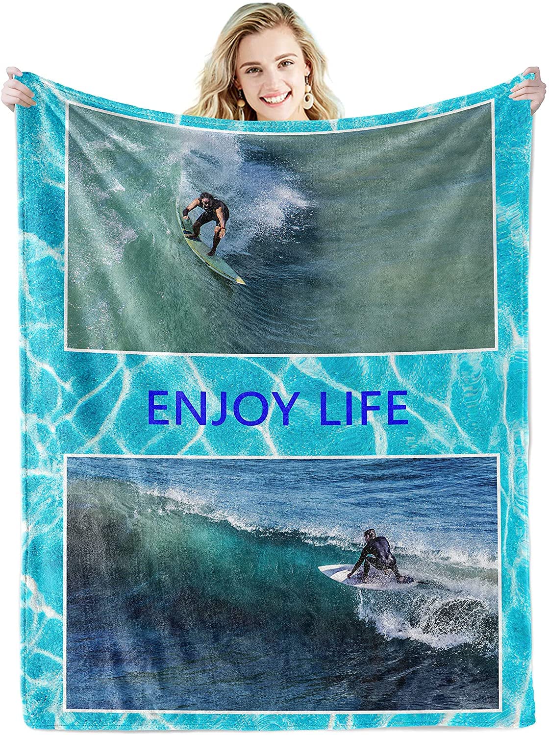 Personalised Blanket,Custom Blanket with Words Picture Collage Customized Blankets, Birthday Souvenir Gifts Personalized Throw Blanket for Father, Mom, Kids, Dogs, Friends or Lover