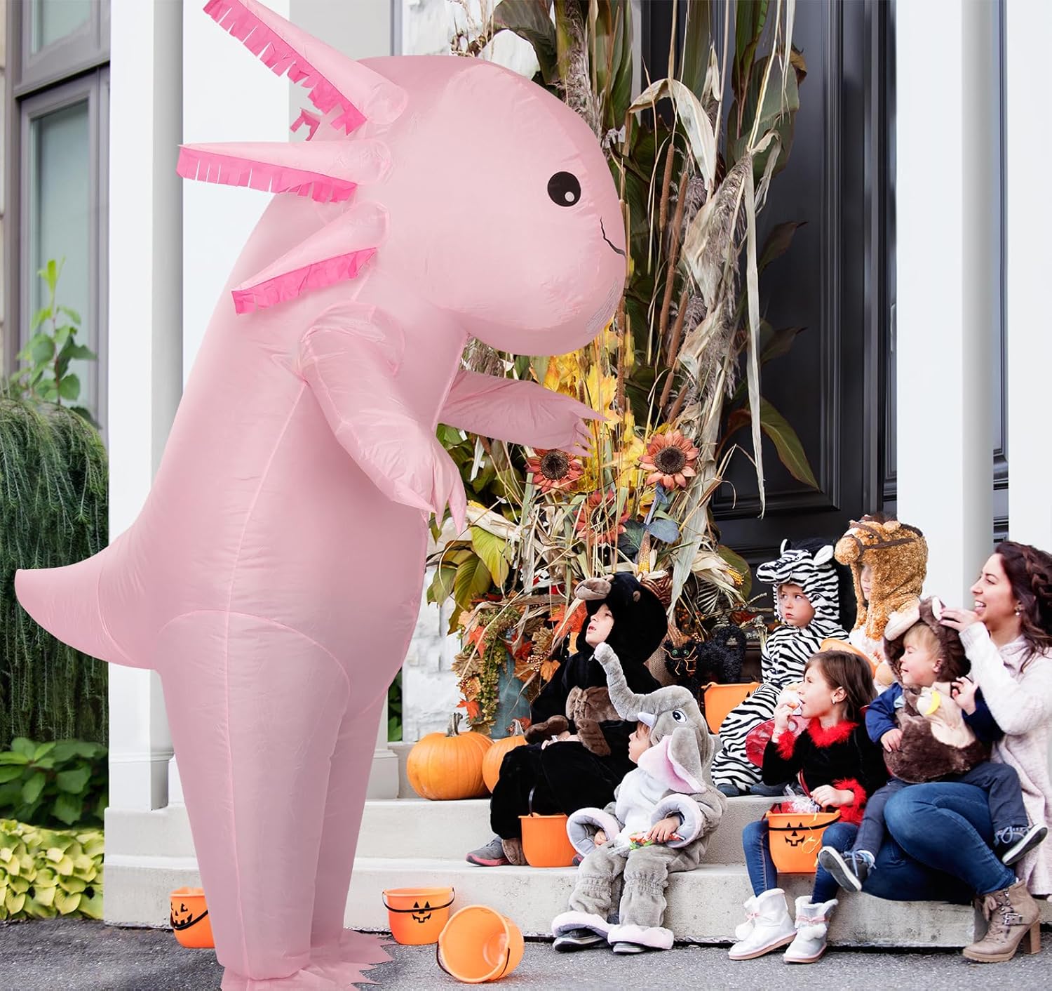 M MH ZONE Inflatable Axolotl Costume for Kids- Funny Halloween Blow Up Suit for Men & Women Party Cosplay