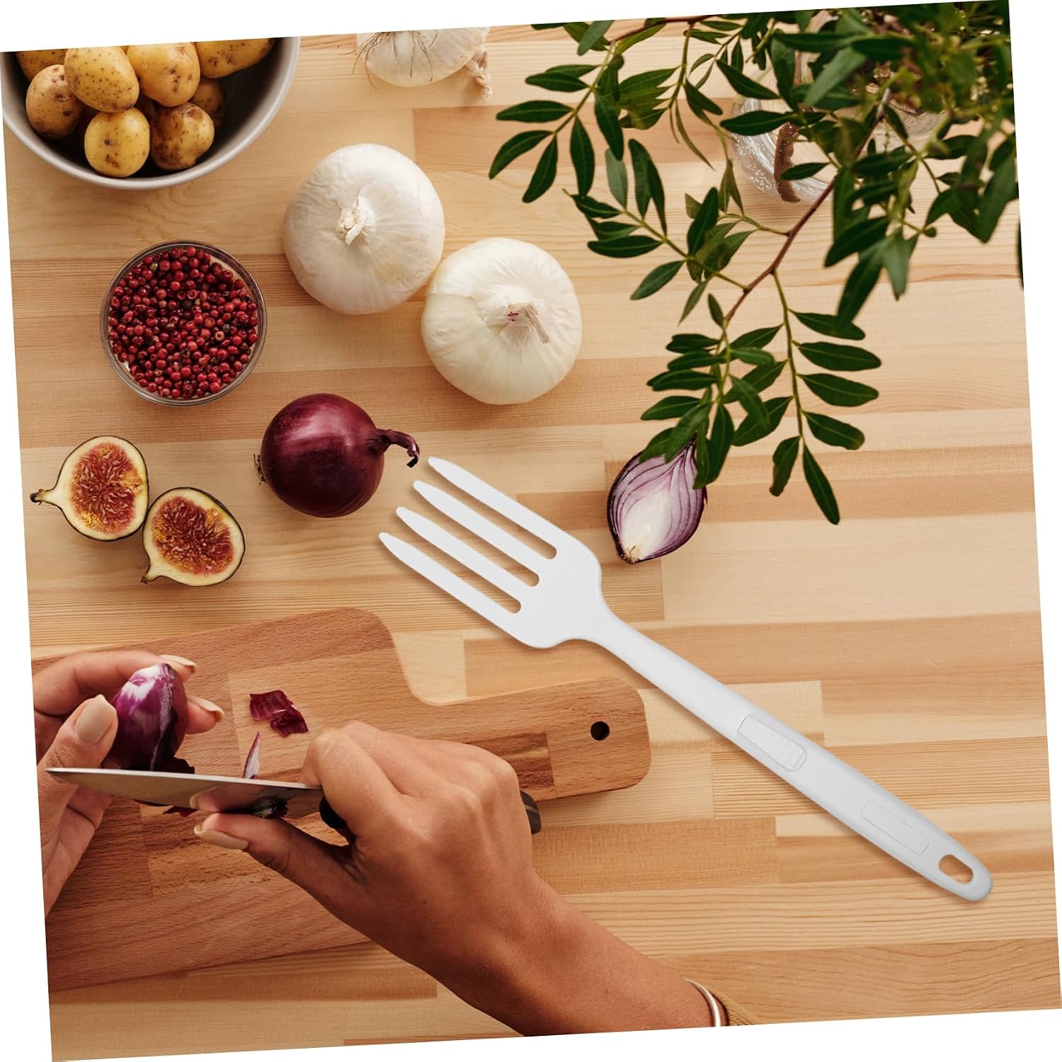 Heat Resistant Silicone Flexible Cooking Fork for Pasta and Noodles Comfortable Grip Kitchen Gadget Washable Fork for Family Restaurant Camping Use