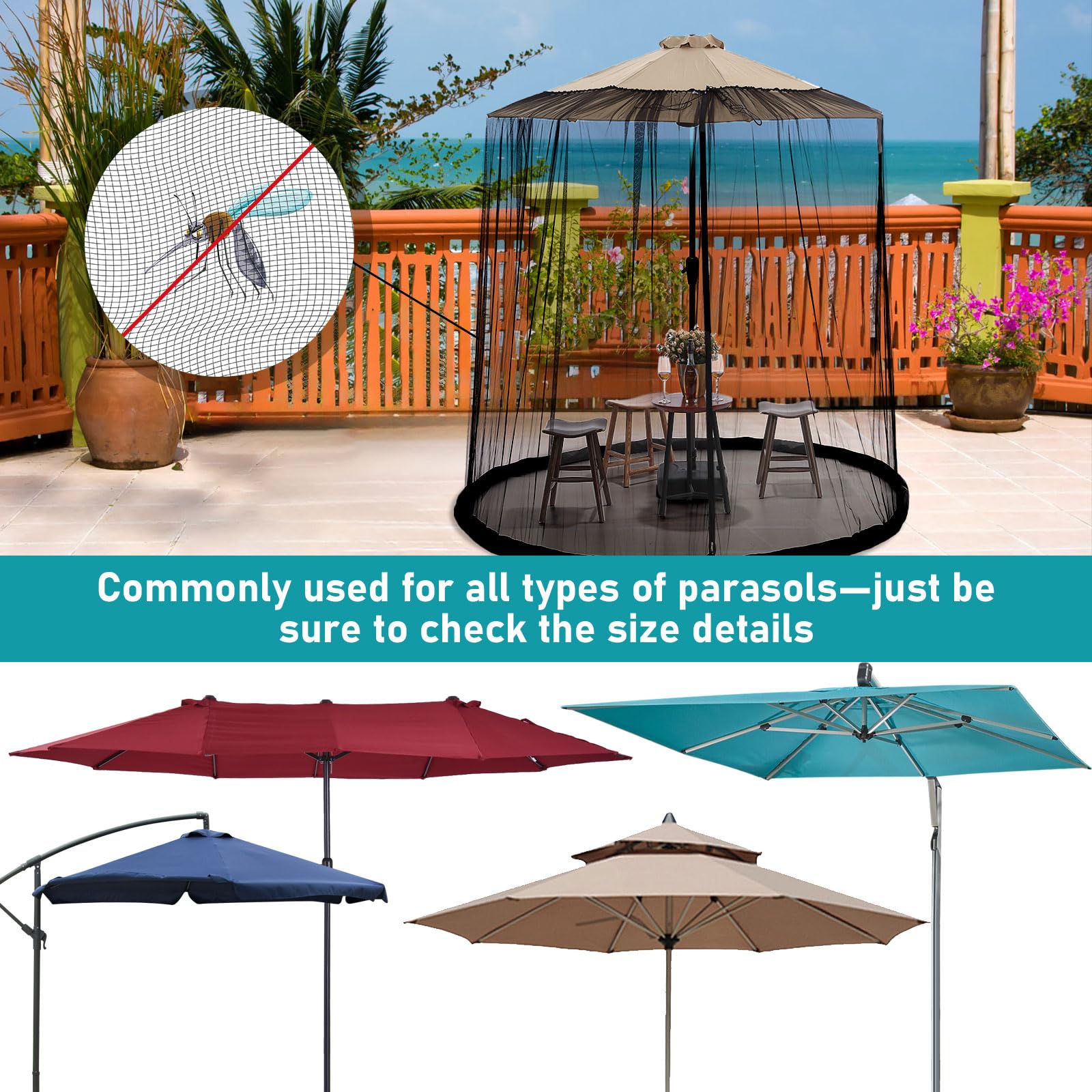 Zanzariera per esterni con cerniera a 2 vie, 4 porte, zanzariera per gazebo 10 x 10 per giardino/patio/padiglione, rete di ricambio per gazebo con 8 sacchi di sabbia, 52 ganci, 12 corde (solo