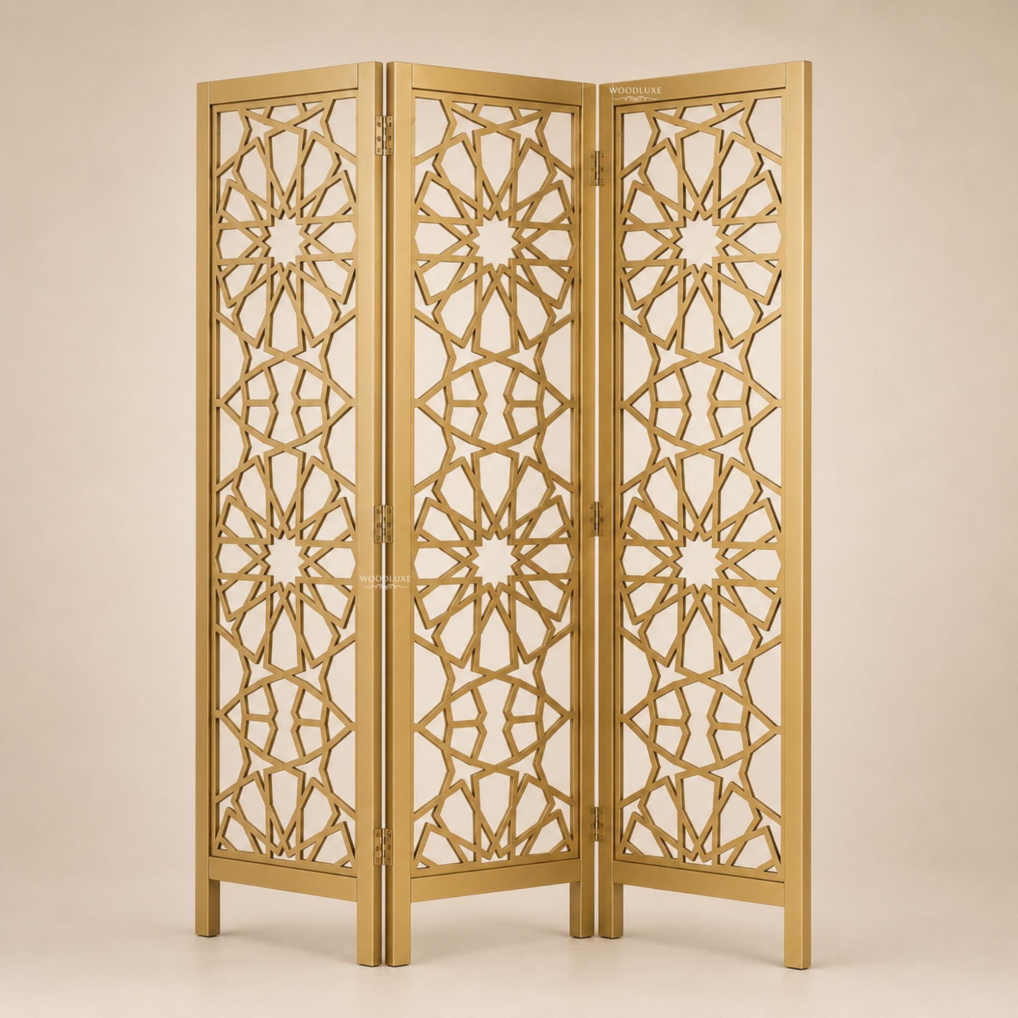 Handcrafted Wooden Room Divider, Foldable Privacy Screen with Solid Mango Wood Frame, Premium Laser Cut MDF Panels Decorative Partition for Living Room Bedroom Office, Golden Star-image-37