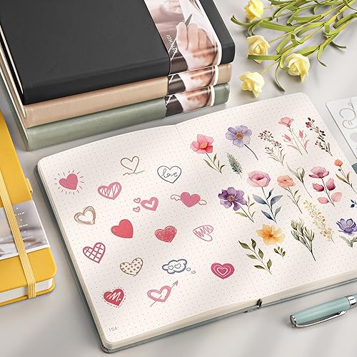 Miniatura 6 de EMSHOI Cuaderno de 320 páginas de tapa dura A5, papel grueso sin ácidos de 3.53 ozm, cuaderno de cuadrícula de puntos para mujeres y hombres, diario