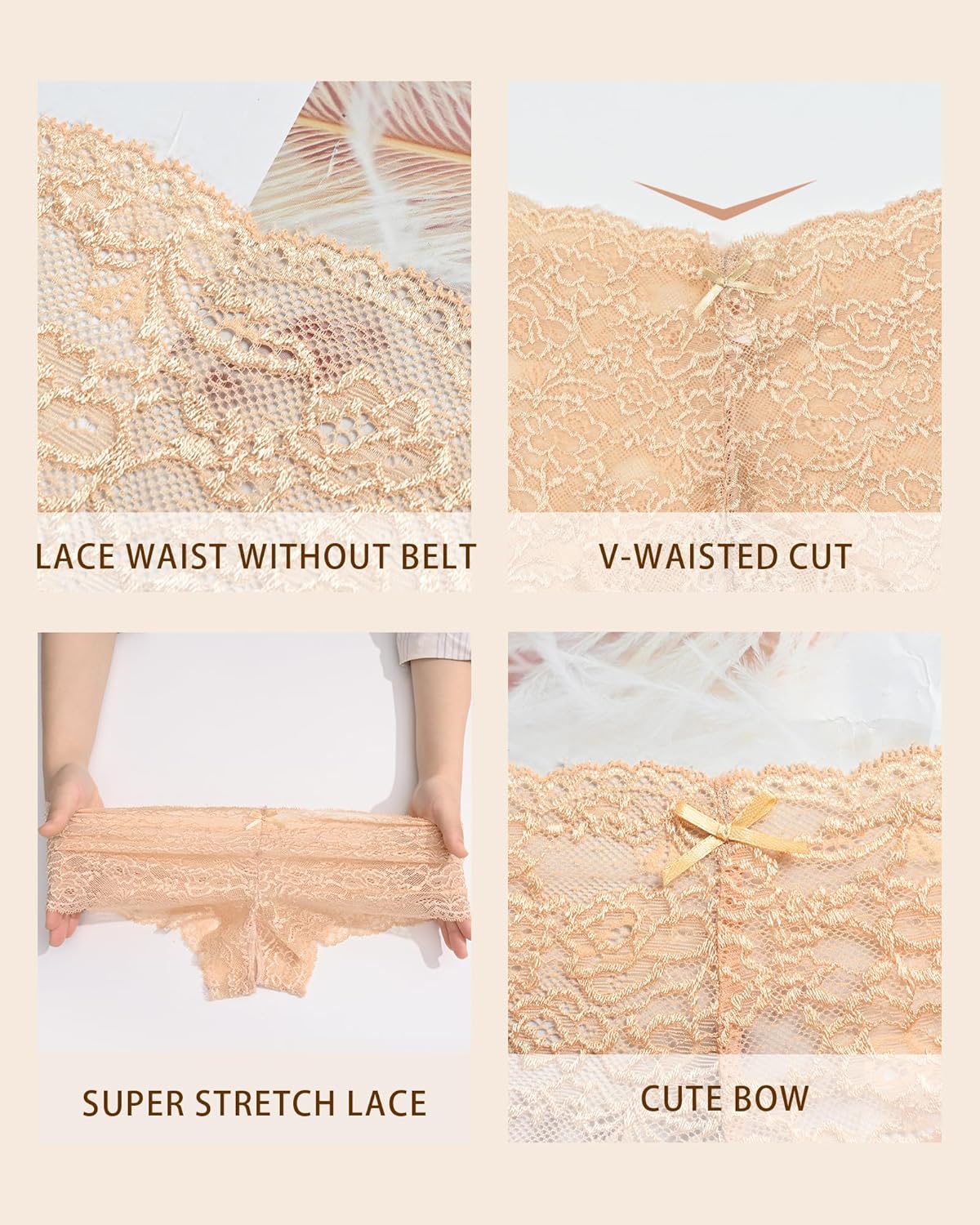 Sexy Underwear for Women Lace Boyshorts Panties Plus Size Underwear Women V-Waist Soft Stretch 3 Pack - Image 3