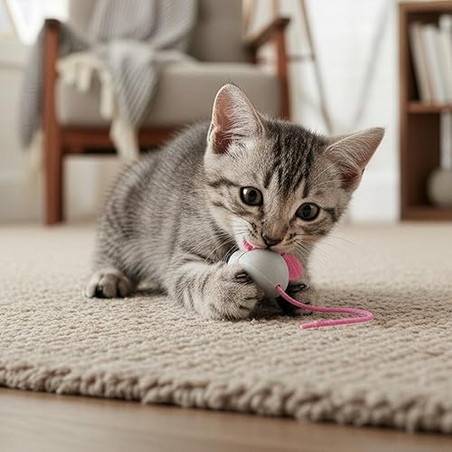 Miniatura 7 de SmartyKat Juguete de gato de mármol con diseño de ratón de mármol, acción impredecible para persecución en solitario y salto para gatos y gatitos,