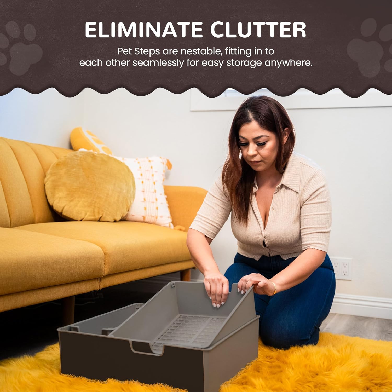 Pet Easy Steps Stairs for Small & Med Dog Cat Bed Sofa Chair - Adjustable Height & Portable - Stable with Rubberized Anti- Slip Mat & Magnetic Alignment - Easy 10 Second Setup - Espresso