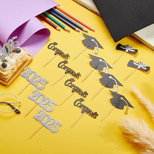 Miniatura 5 de Chinco Paquete de 100 adornos para cupcakes de graduación 2024, tapas de graduación, aperitivos de alimentos, decoraciones de fiesta de graduación,