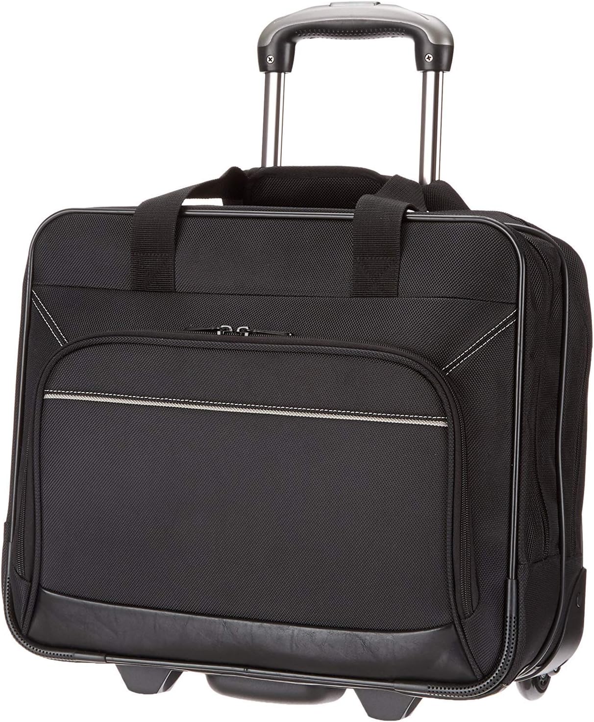 Amazon Basics Rolling Wheeled Laptop Bag, 15.6 in, Black, Sturdy with Compartments and Locking Handle