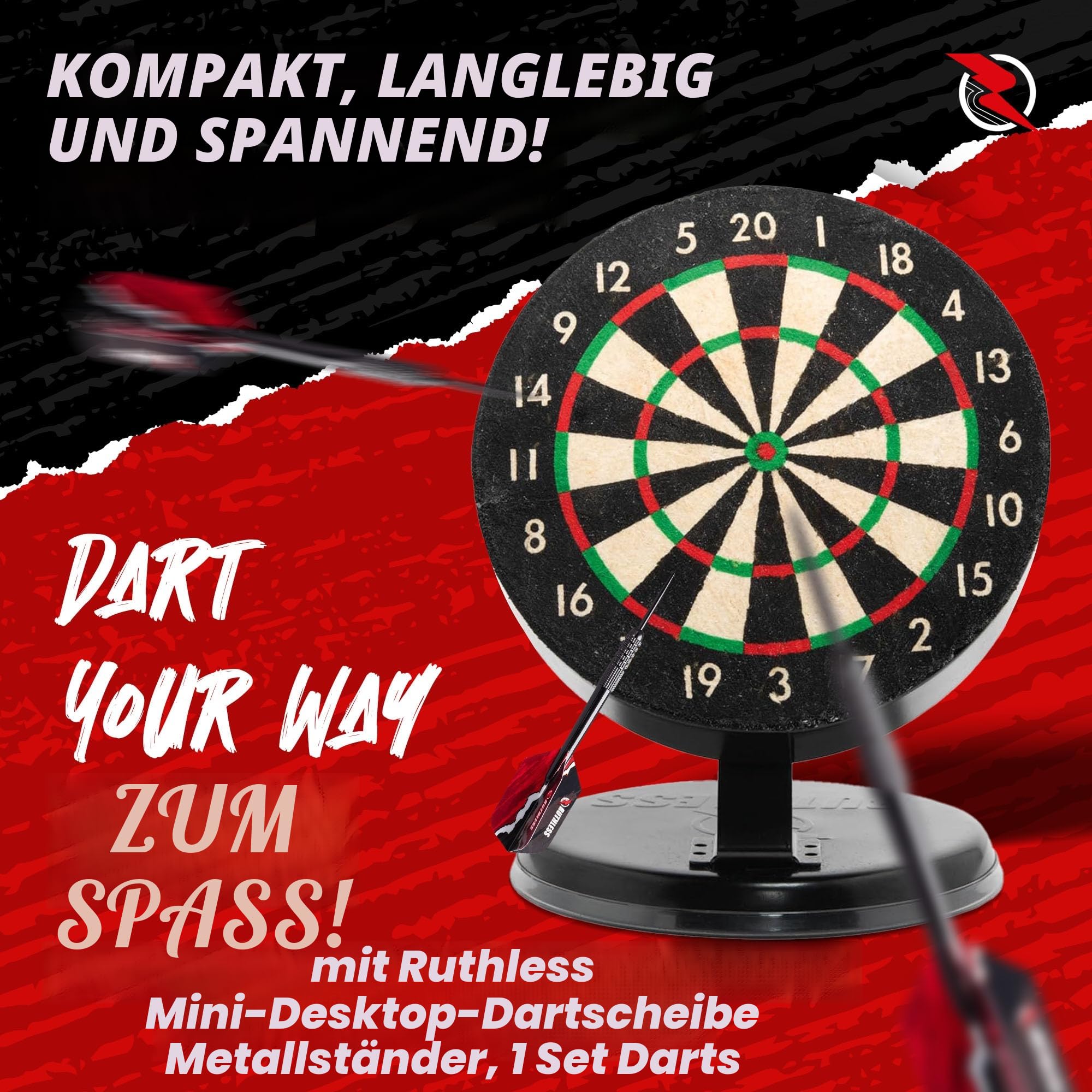 Ruthless Mini-Dartscheiben-Set | Miniatur-Dartpfeile und Dartscheiben-Set für Zuhause und Büro, inklusive Mini-Dartpfeilen mit Stahlspitze