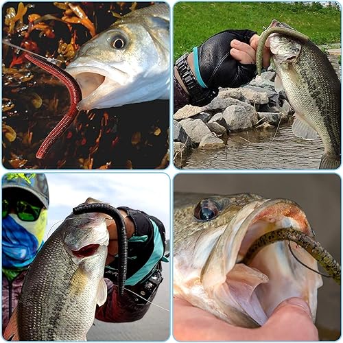 Miniatura 7 de PLUSINNO Wacky - Kit de señuelos de pesca de gusano, señuelos de pesca de plástico suave, anzuelo de cebos de grub, aparejo loco, trucha, lubina,