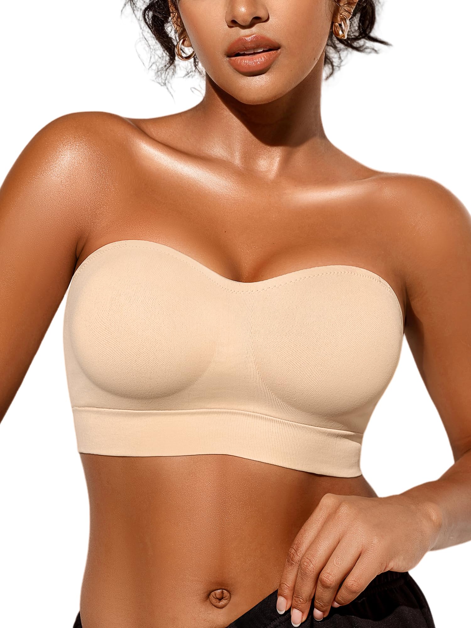 Sujetadores sin tirantes para mujer, S-XL, brasier bandeau acolchado de silicona antideslizante con correa transparente gratis, bralette sin varillas