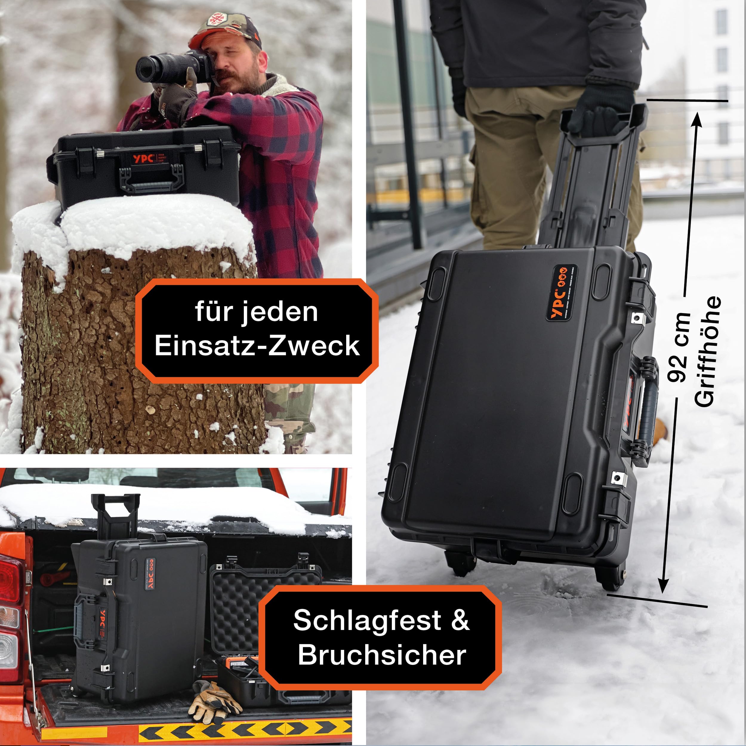 YPC Xplorer Case XXL – 53cm x 40cm x 28,5cm Trolley Outdoor Case, Fotokoffer Schaumstoff wasserdicht, Kamera Koffer Hardcase, Transportkoffer für Drohne, stapelbar