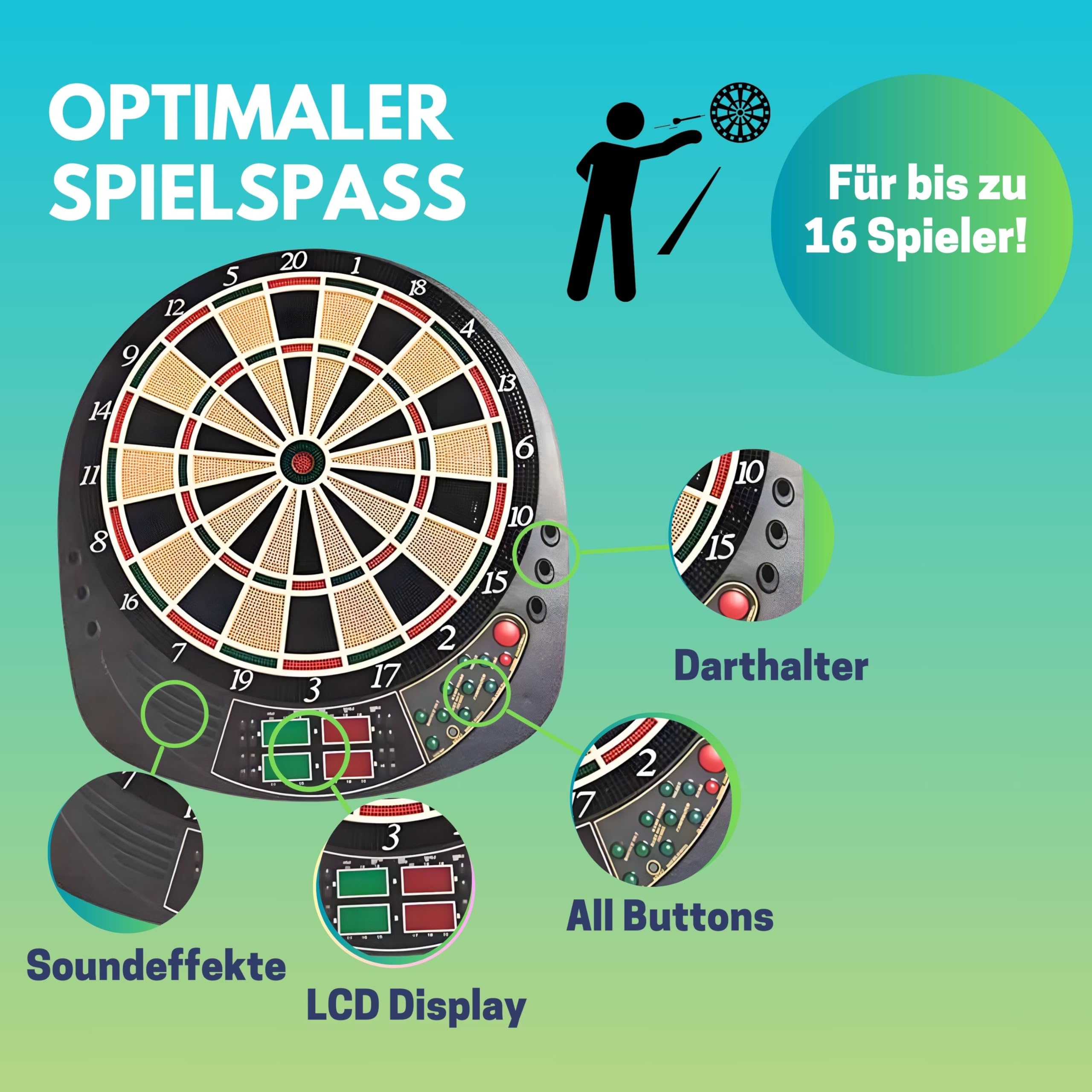 Best Sporting elektr. Dartscheibe Coventry - 27 Spiele mit 159 Varianten, bis zu 16 Spieler, 12 Dartpfeilen & Ersatzspitzen, LED-Anzeigen, Soundeffekt (Weiße Spinne)