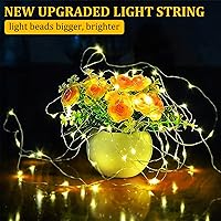 Vista 5 de Miniluces de hadas parpadeantes con pilas, 1 paquete de 200 luces LED de 33 pies, cable verde oscuro, luciérnaga estrellada, luces LED blancas