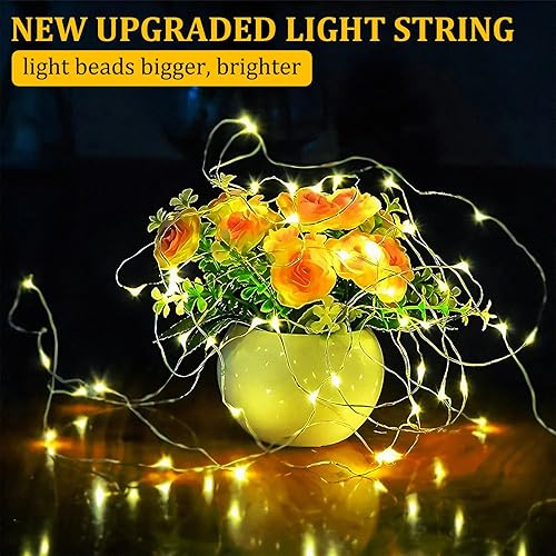 Miniatura 5 de Miniluces de hadas parpadeantes con pilas, 1 paquete de 200 luces LED de 33 pies, cable verde oscuro, luciérnaga estrellada, luces LED blancas