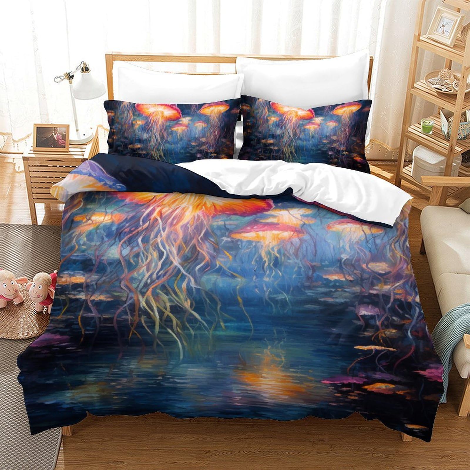 Housse couette méduses 3D idée cadeau ado fille lit simple