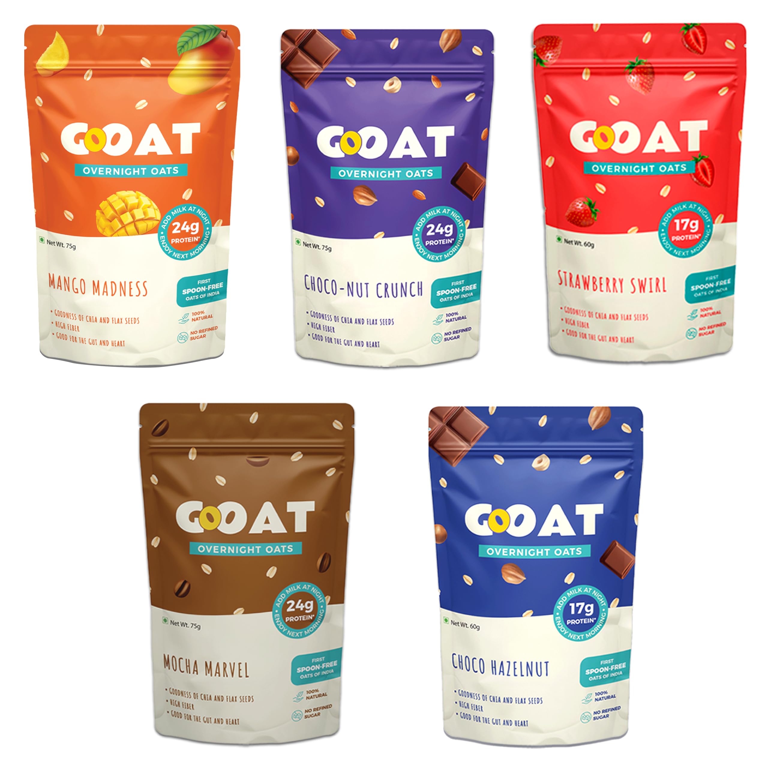 GoOAT - Overnight Oats (Pack Of 5) | Assorted High Protein Oats (24G Protein, 17G Protein) | Ideal For Weight Management | No Refined Sugar | Gluten Free | Natural Breakfast Cereal | Spoonfree Cereal (B0CJ6XN8G4) Amazon Price History, Amazon Price Tracker