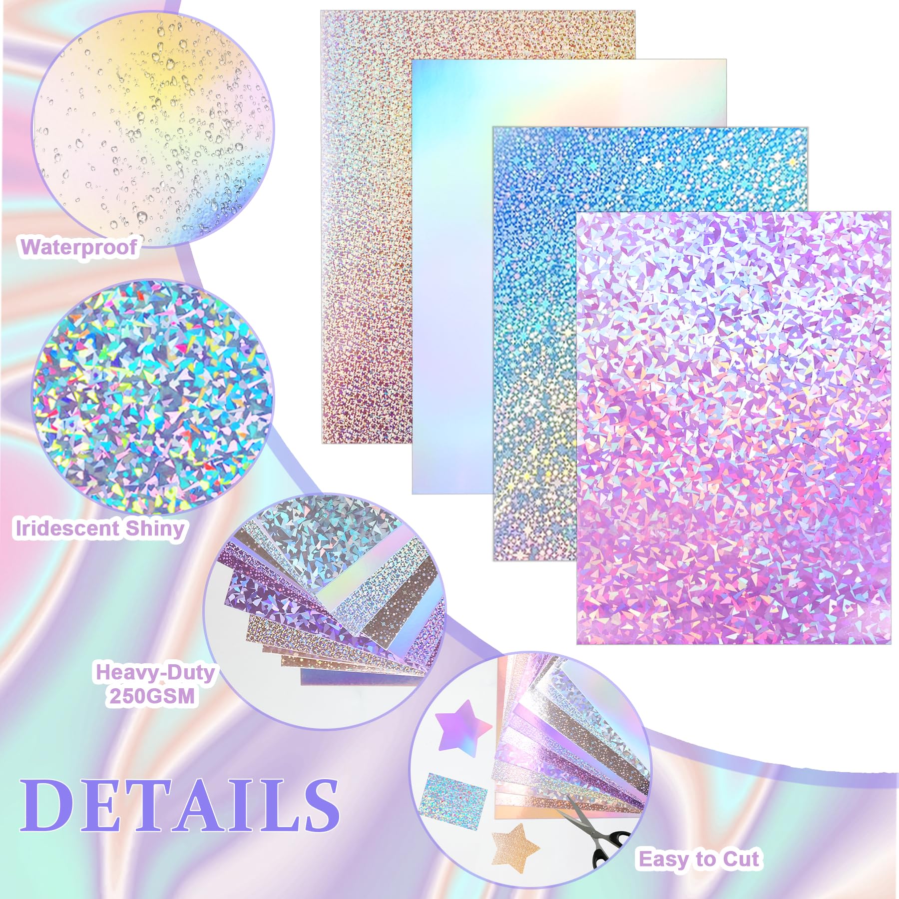 60 Sheets Holographic Card A4, 250gsm/92lb Metallic Cardstock Glitter Shiny Iridescent Mirror Paper Thick Card Stock Paper for Crafts, Card Making, Party Decoration, Scrapbook Supplies BigaMart 60 Sheets Holographic Card A4, 250gsm/92lb Metallic Cardstock Glitter Shiny Iridescent Mirror Paper Thick Card Stock Paper for Crafts, Card Making, Party Decoration, Scrapbook Supplies BigaMart