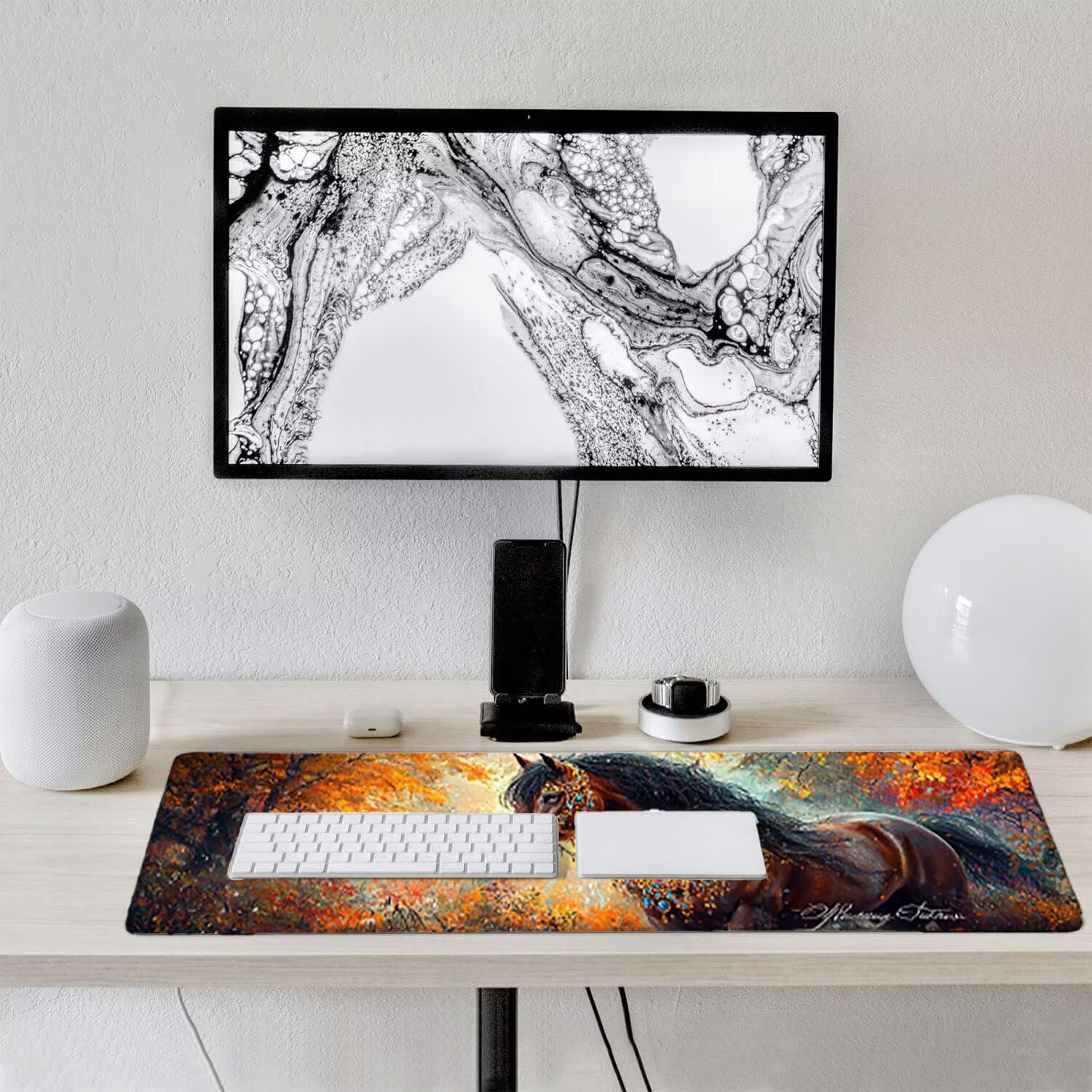 Podkładka pod mysz do gier XXL duża mysz 1600 x 800 mm, duża podkładka pod biurko z antypoślizgową gumową podstawą dla graczy, poprawia precyzję i szybkość (konie leśne) o-688