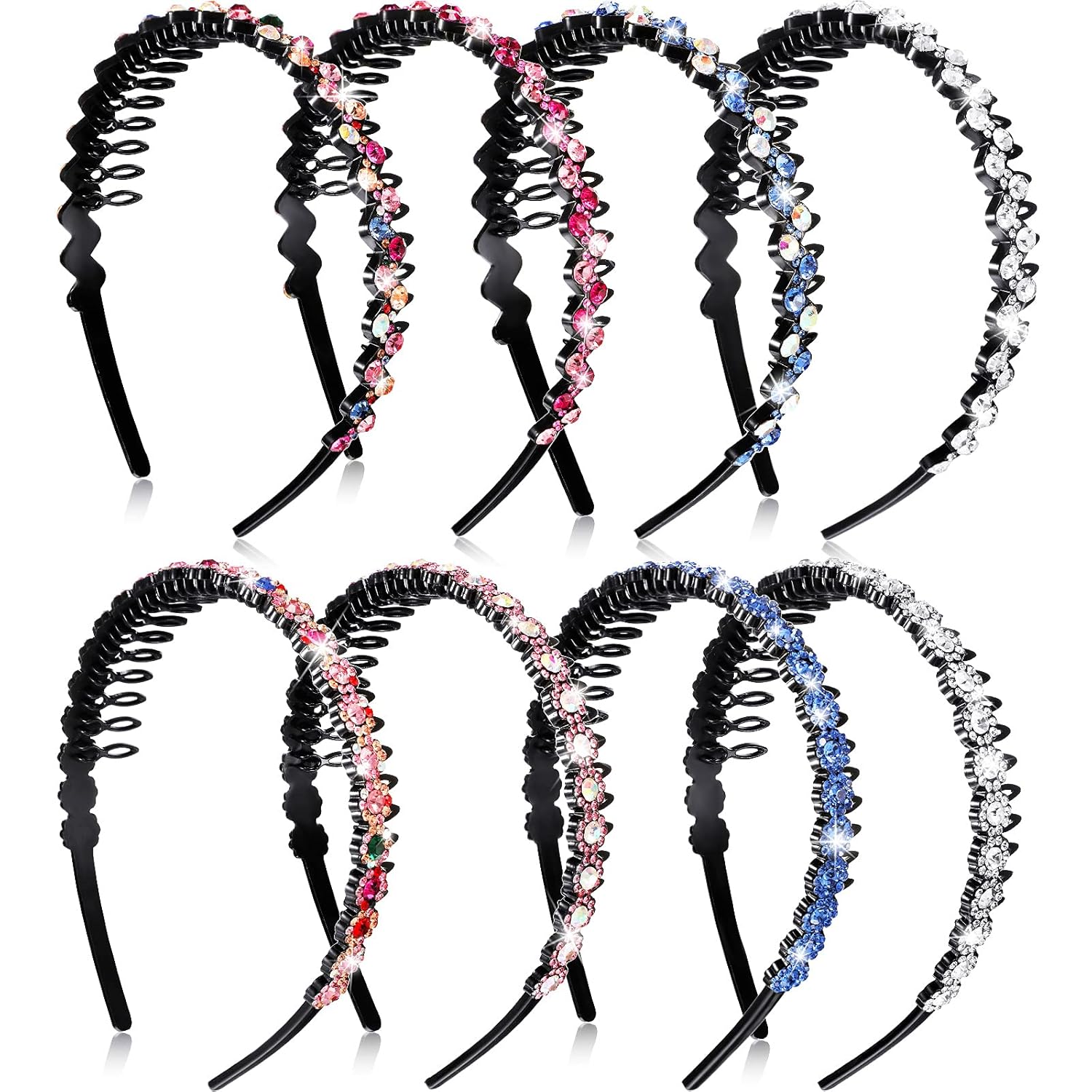 8 Pieces Rhinestone Teeth Comb Headbands Flower Crystal