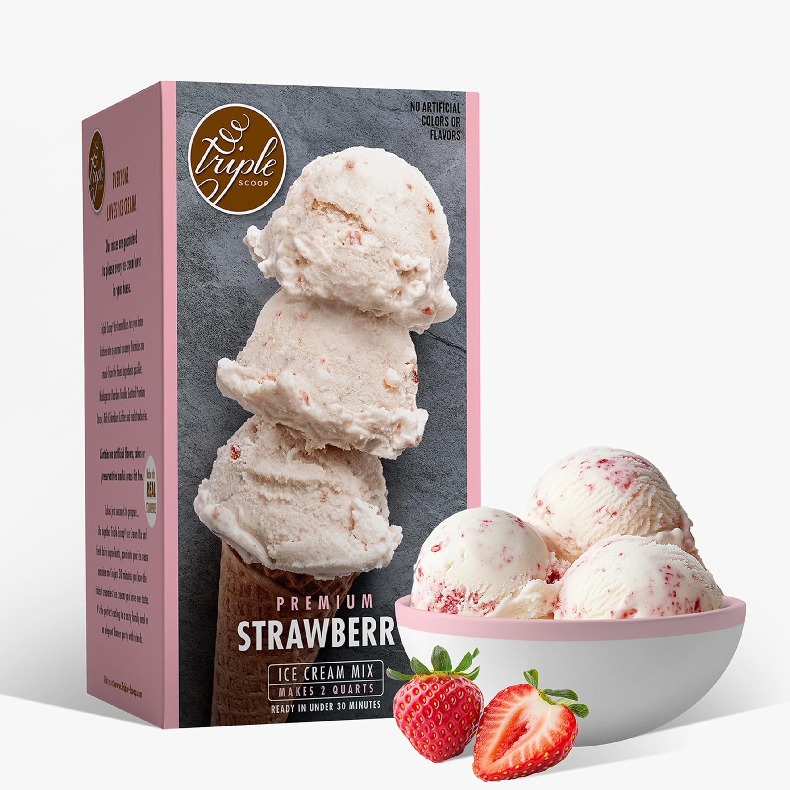 Premium Ice Cream Starter Mix for ice cream maker. Simple, easy, delicious. From gourmet mix to maker in 5 minutes. Makes 2 creamy quarts. Made in USA. (1 box) (Strawberry)
