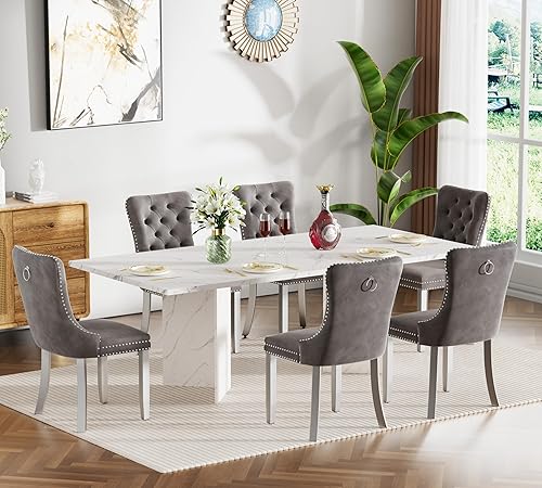 Miniatura 7 de Mesa de comedor extensible de 62.99 a 78.7 pulgadas para 6, 8 y 10, moderna mesa expandible de cocina blanca de granja, mesas de conferencias de