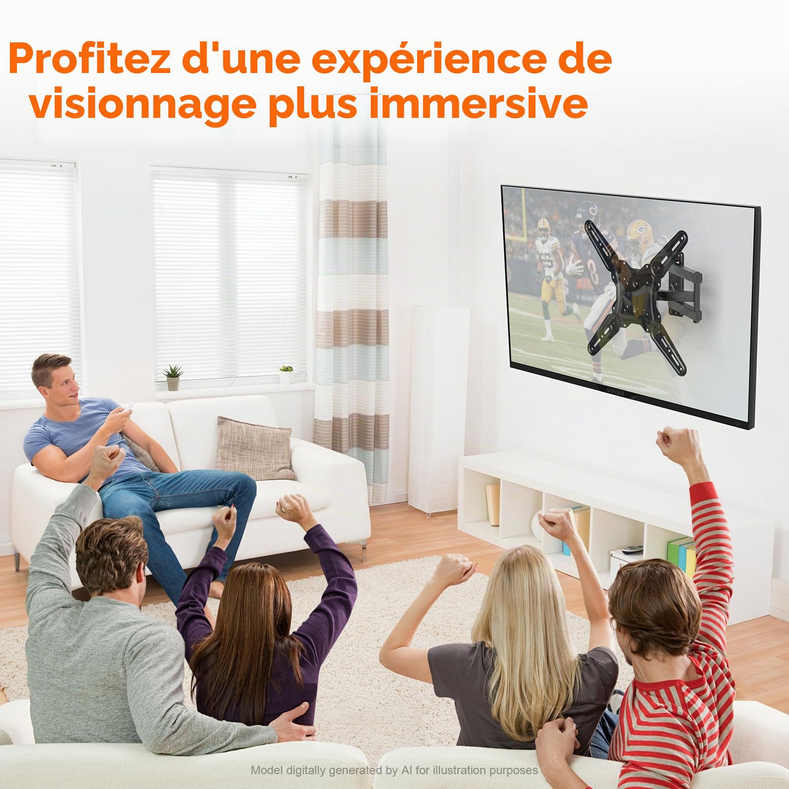 GRIFEMA Support Mural TV 26-65 Pouces - Fixation Murale TV Peut Contenir Jusqu'à 35KG, Accroche Television Mural Orientable (± 90°), Incline (+ 6°, -12°) et Étend, Support Vesa pour TV Plat/Incurvé