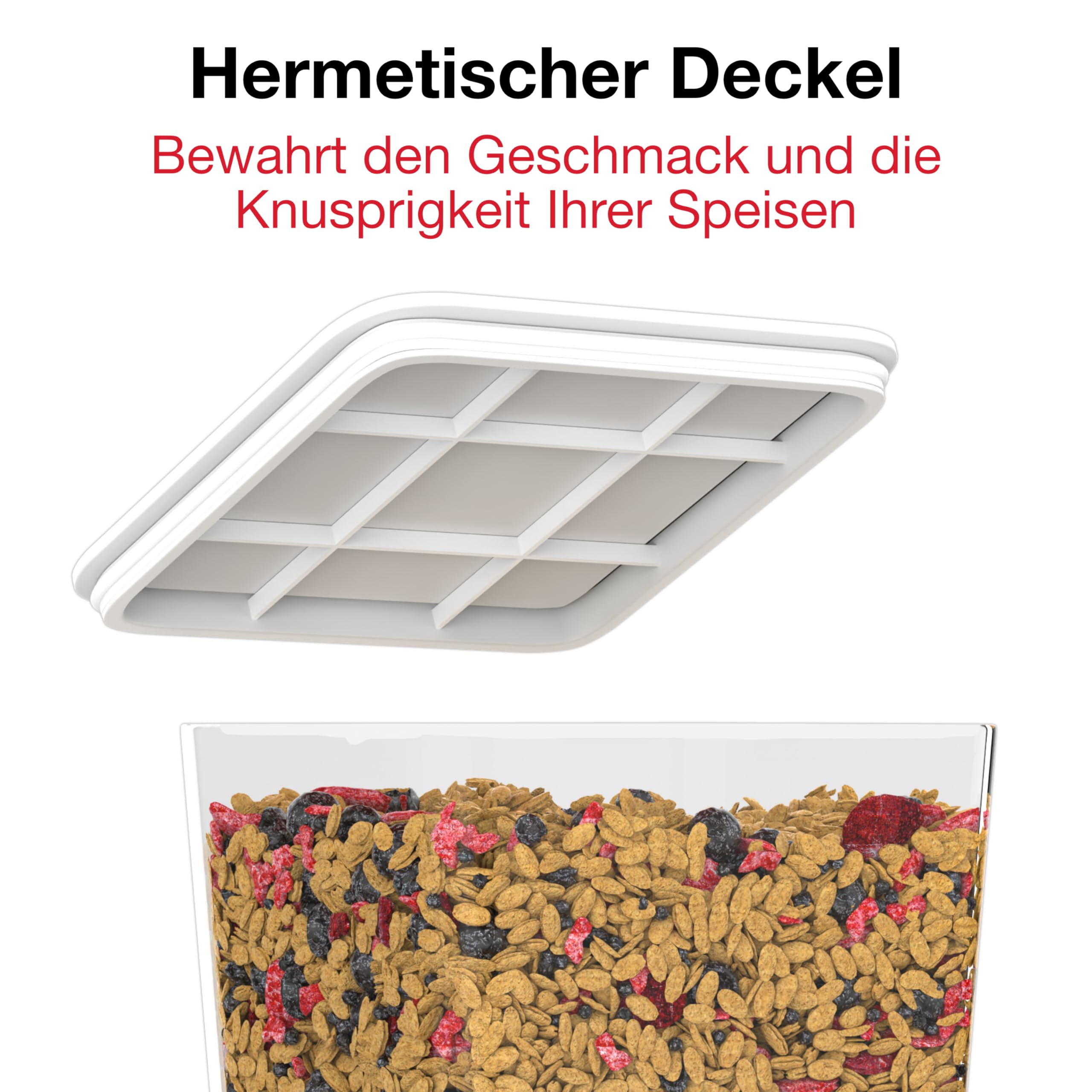 Müslispender mit Kapazität 5L - Spender für Cerealien, Cornflakes, Müsli, Pasta, Trockenfutter - Futterspender Hund & Katze - Küche, Frühstück - Weiß, Weiss - CR500