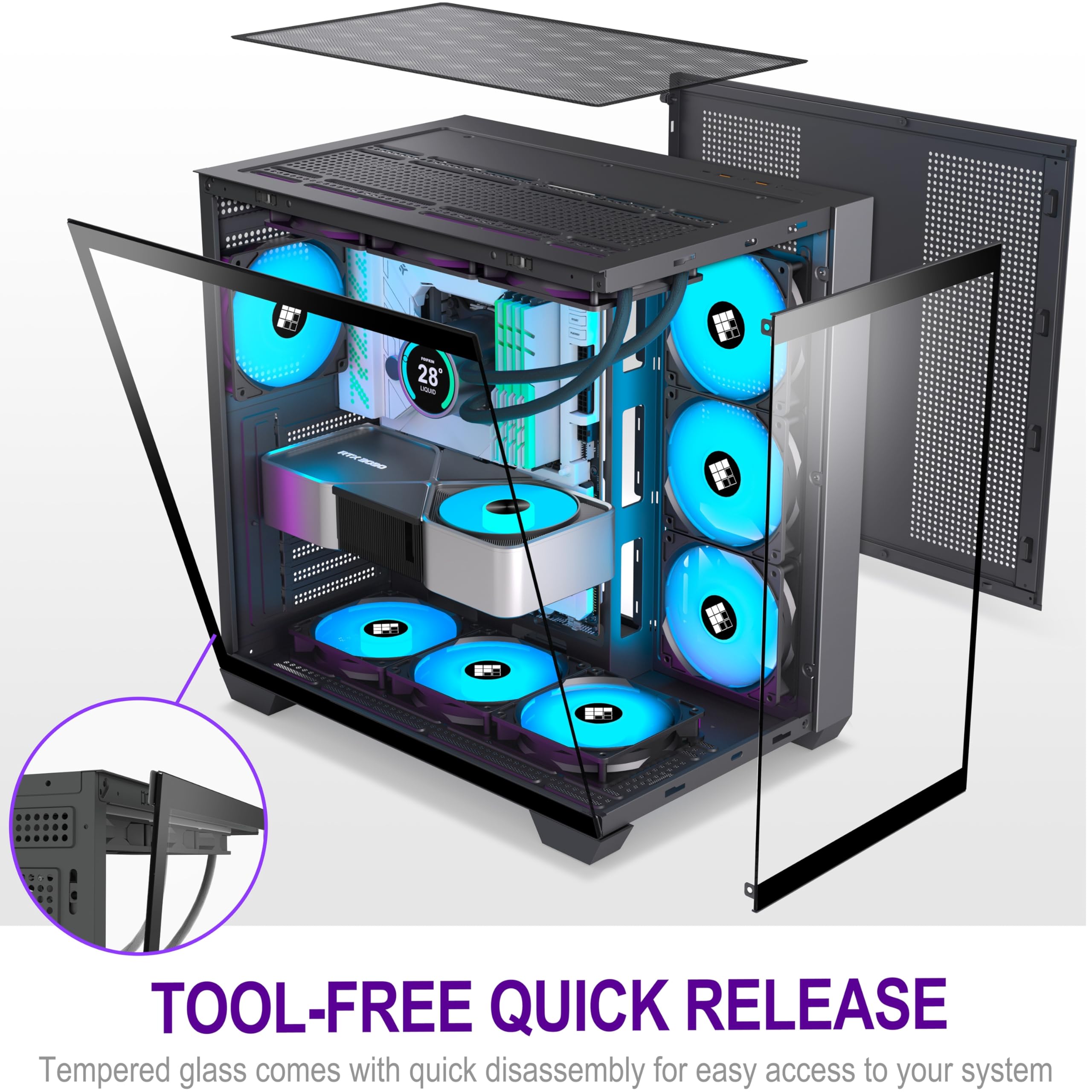 FOIFKIN F600 Case PC – Ventola 7 PWM ARGB preinstallata, ATX Mid-Tower Gaming PC, vetro panoramico 270° con Type-C (nero)