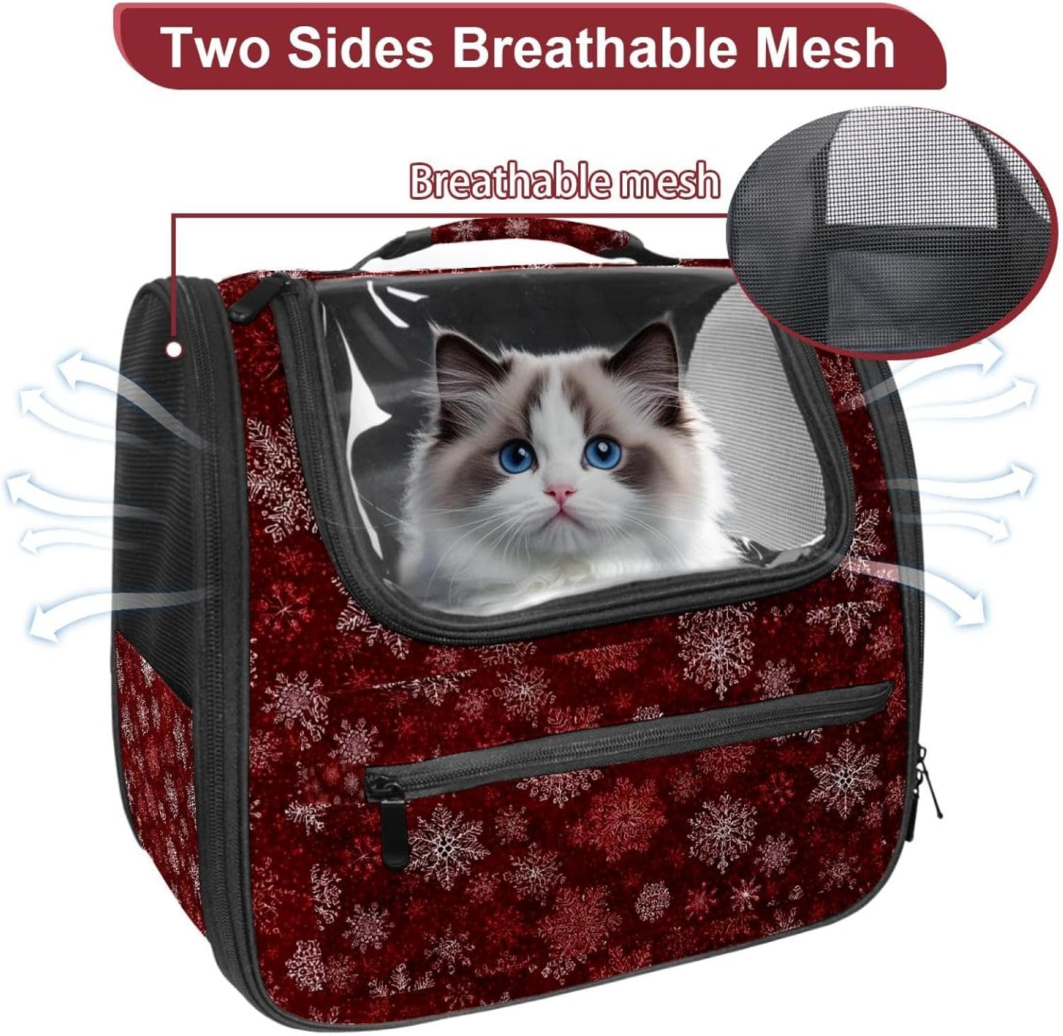 Red Christmas Winter Abstract Snowflakes (3) Pet Carrier Soft Sided Carrier for Small Medium Cats Dogs