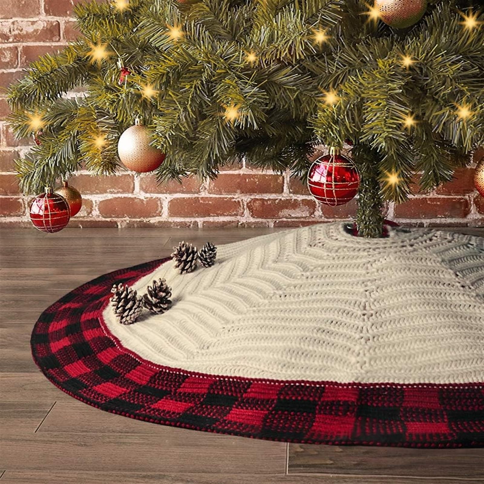 Weihnachtsbaum Rock Weihnachtsbaumrock, 121,9 cm, Büffelkaro, Gestrickt, Dick, Rustikal, Weihnachtsdekoration Tannenbaum Decke Weihnachtsdeko