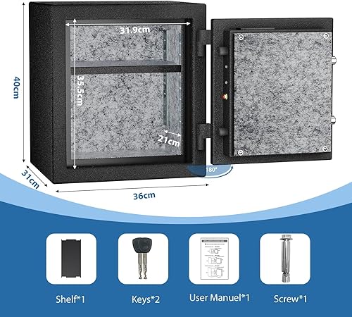 Miniatura 9 de WASJOYE Caja de seguridad biométrica ignífuga, segura para huellas dactilares con bloqueo de teclado digital y puerto de emergencia tipo C, 1.8 pies